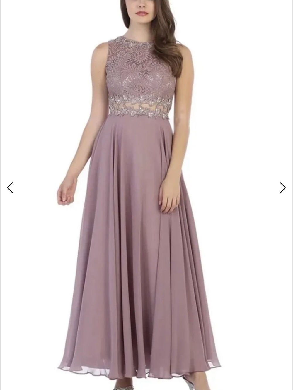 Sleeveless Lace-Inset Chiffon Maxi Dress in Mauve